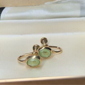 Vintage Elegant Gold Filled with Green Stone Screw-on Earrings